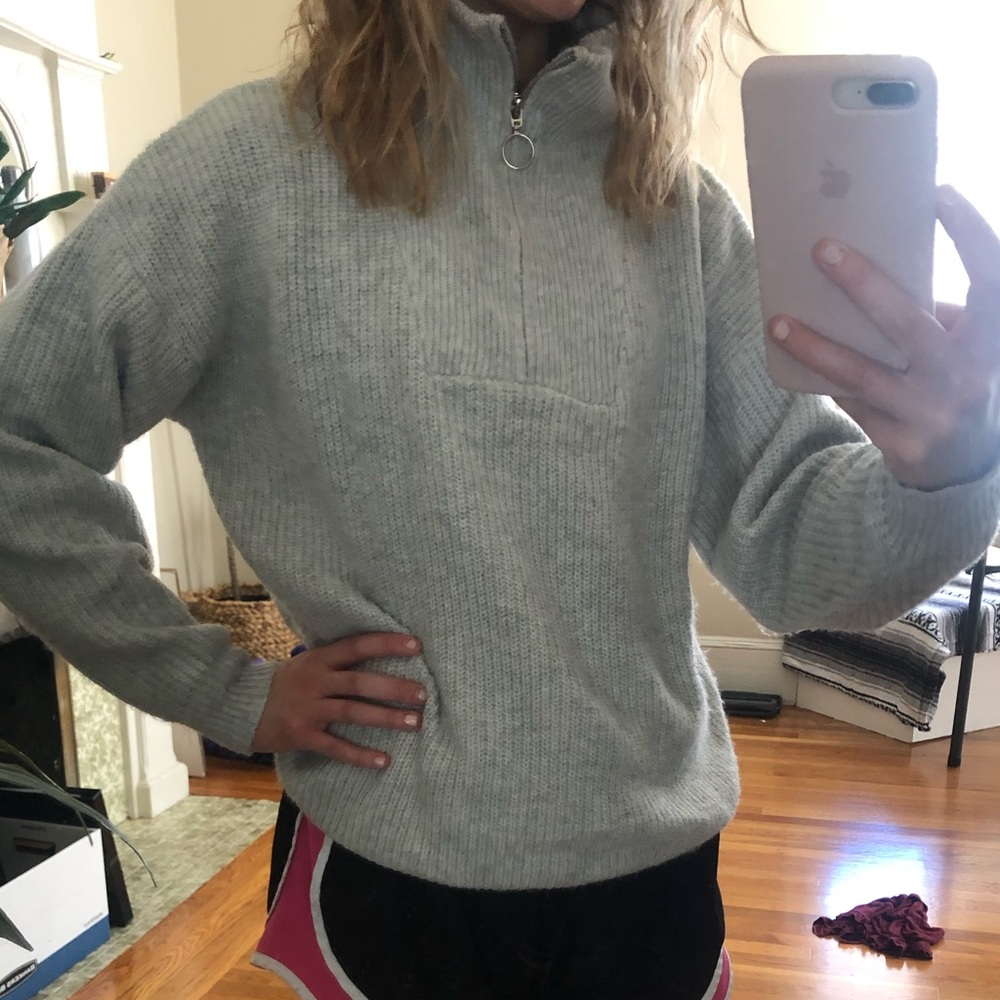 Grey zip pullover sweater